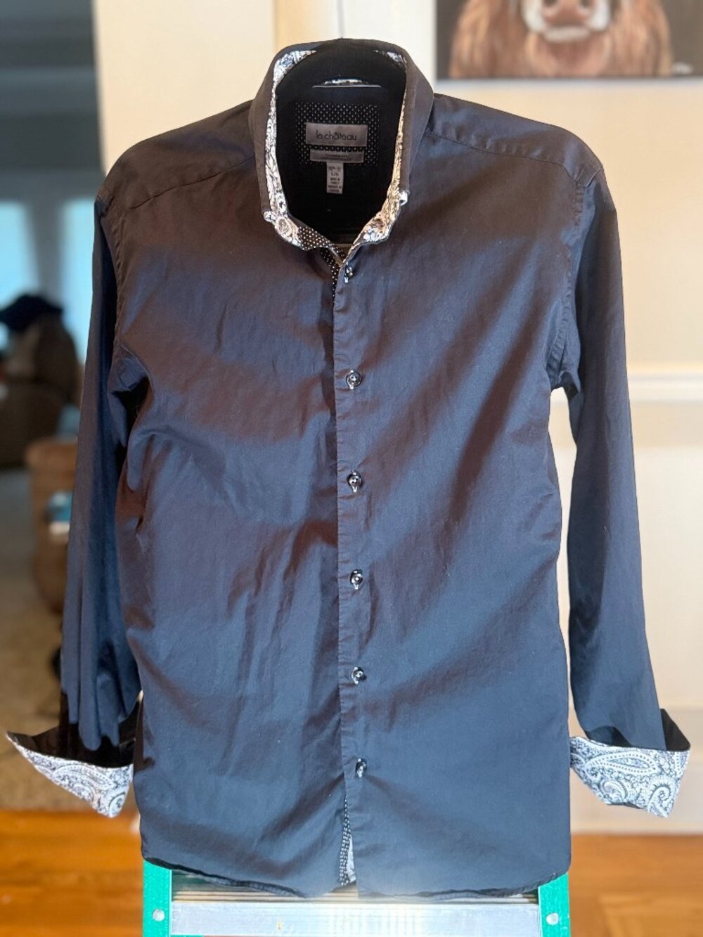 Le Chateau Black Button Down Dress Shirt Men's L 16 1/2 -17" Neck